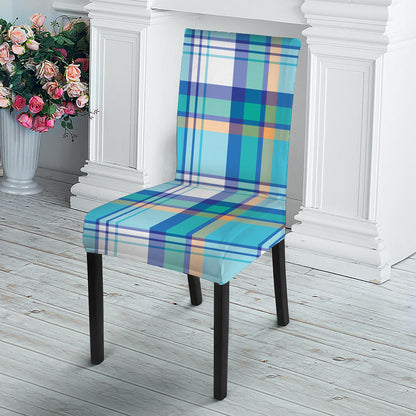 Blue Madras Pattern Print Dining Chair Slipcover