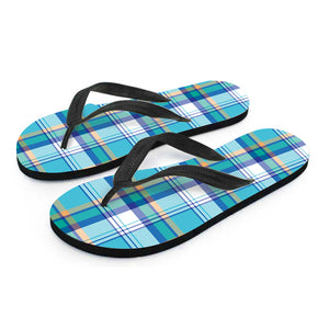 Blue Madras Pattern Print Flip Flops