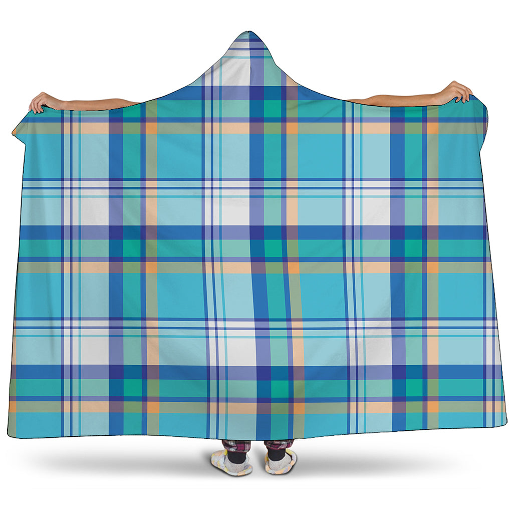 Blue Madras Pattern Print Hooded Blanket