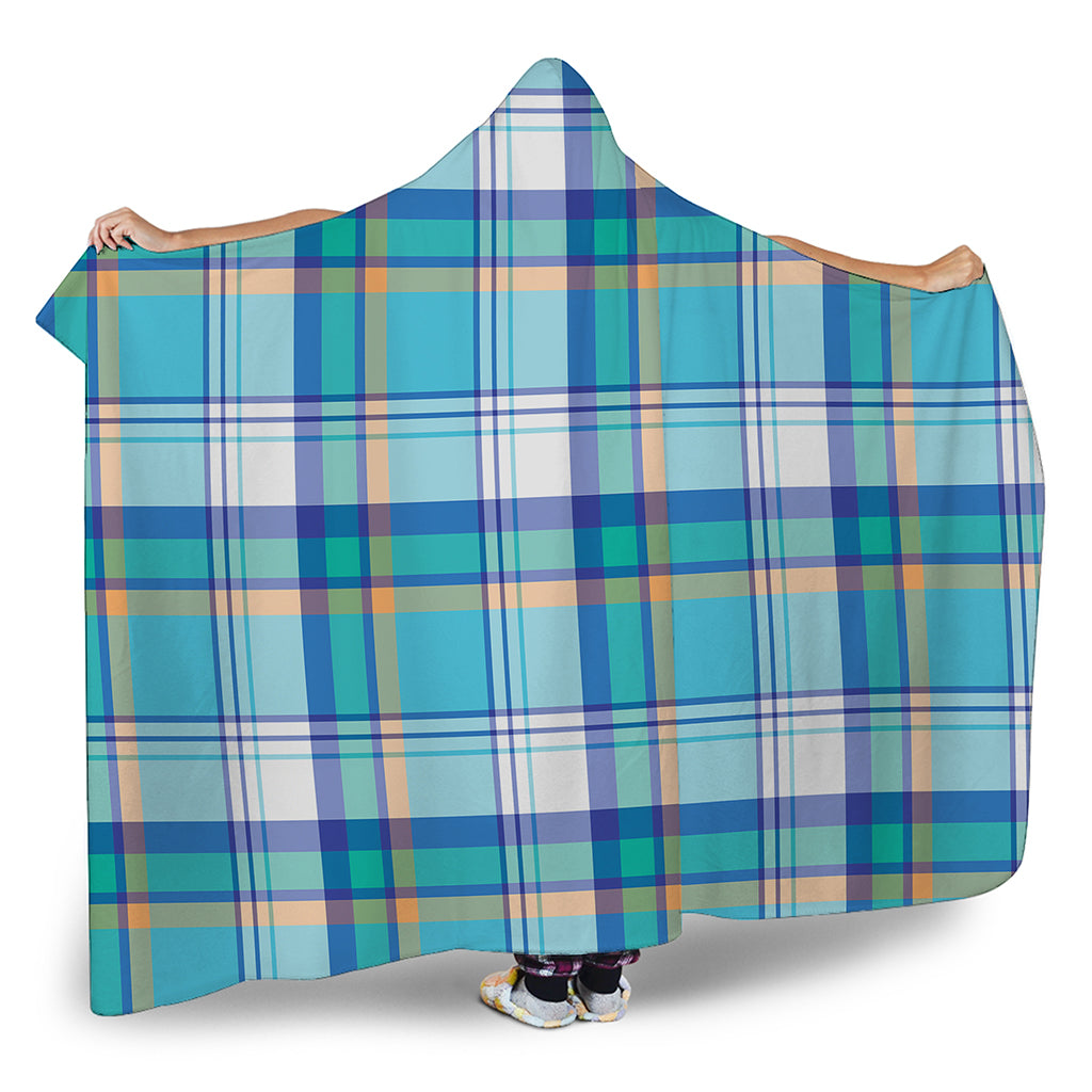 Blue Madras Pattern Print Hooded Blanket