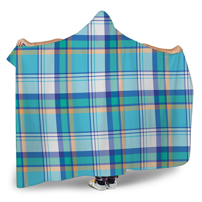 Blue Madras Pattern Print Hooded Blanket