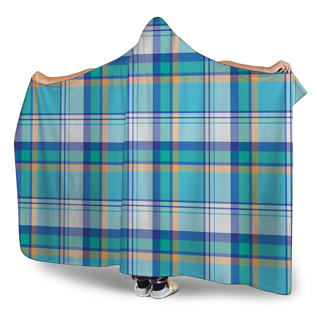 Blue Madras Pattern Print Hooded Blanket