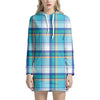 Blue Madras Pattern Print Hoodie Dress