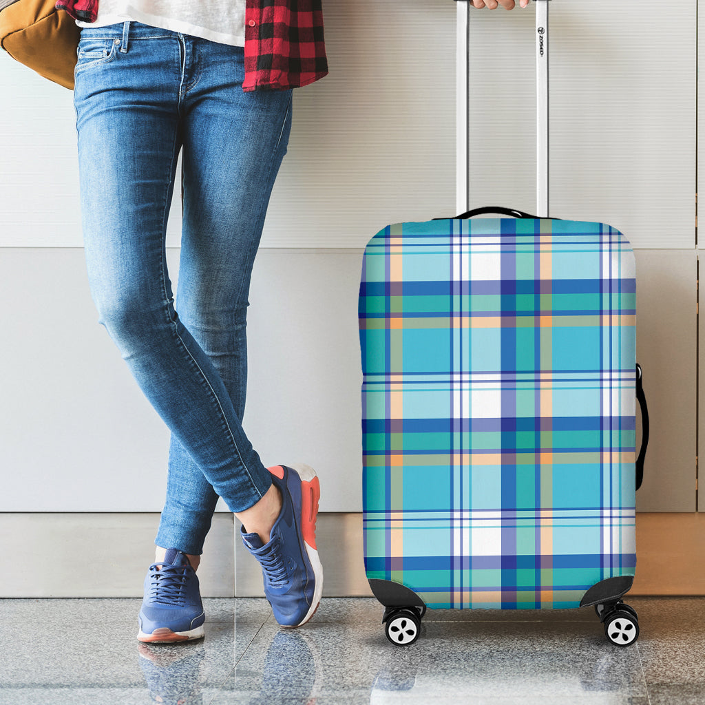 Blue Madras Pattern Print Luggage Cover