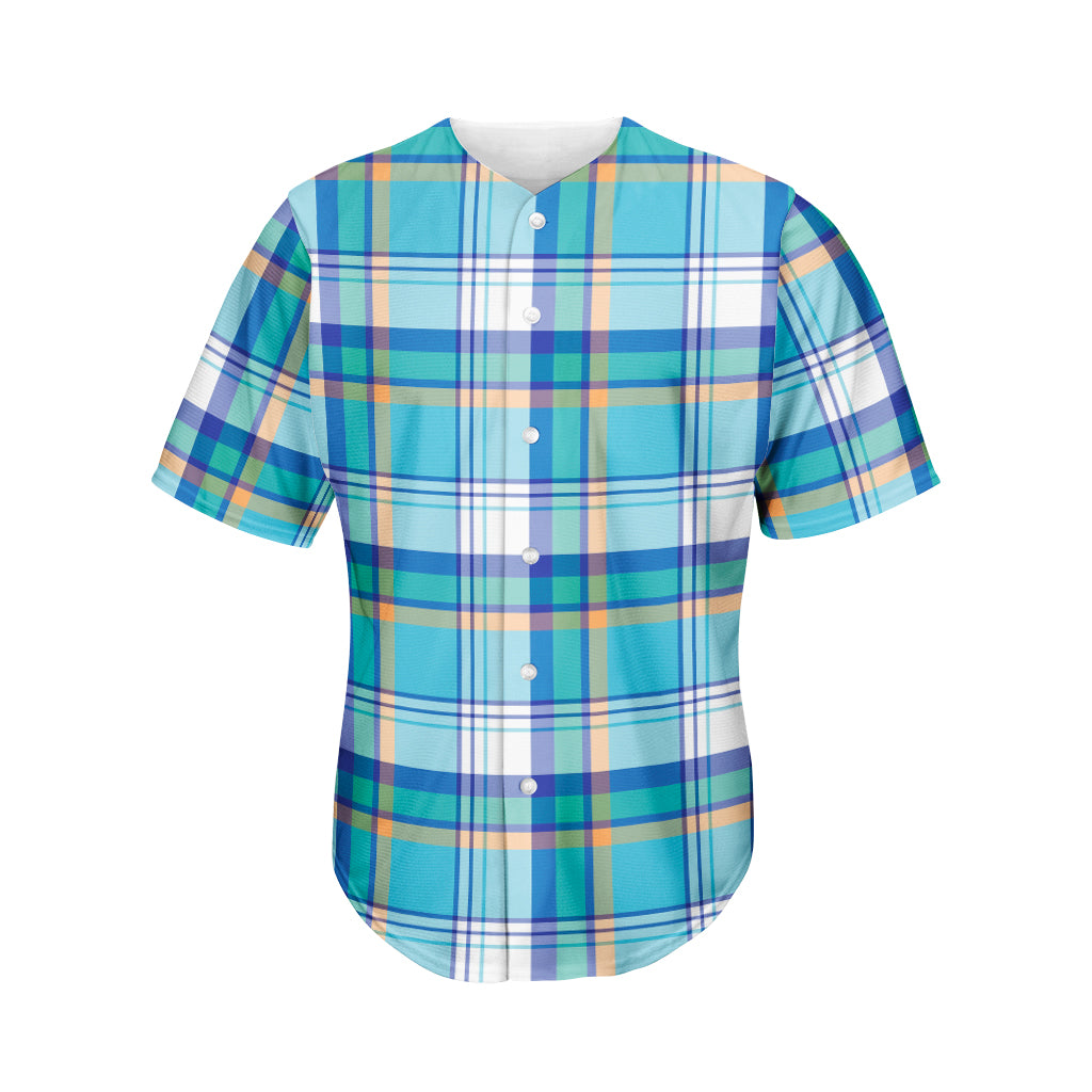 Blue Madras Pattern Print Men's Baseball Jersey