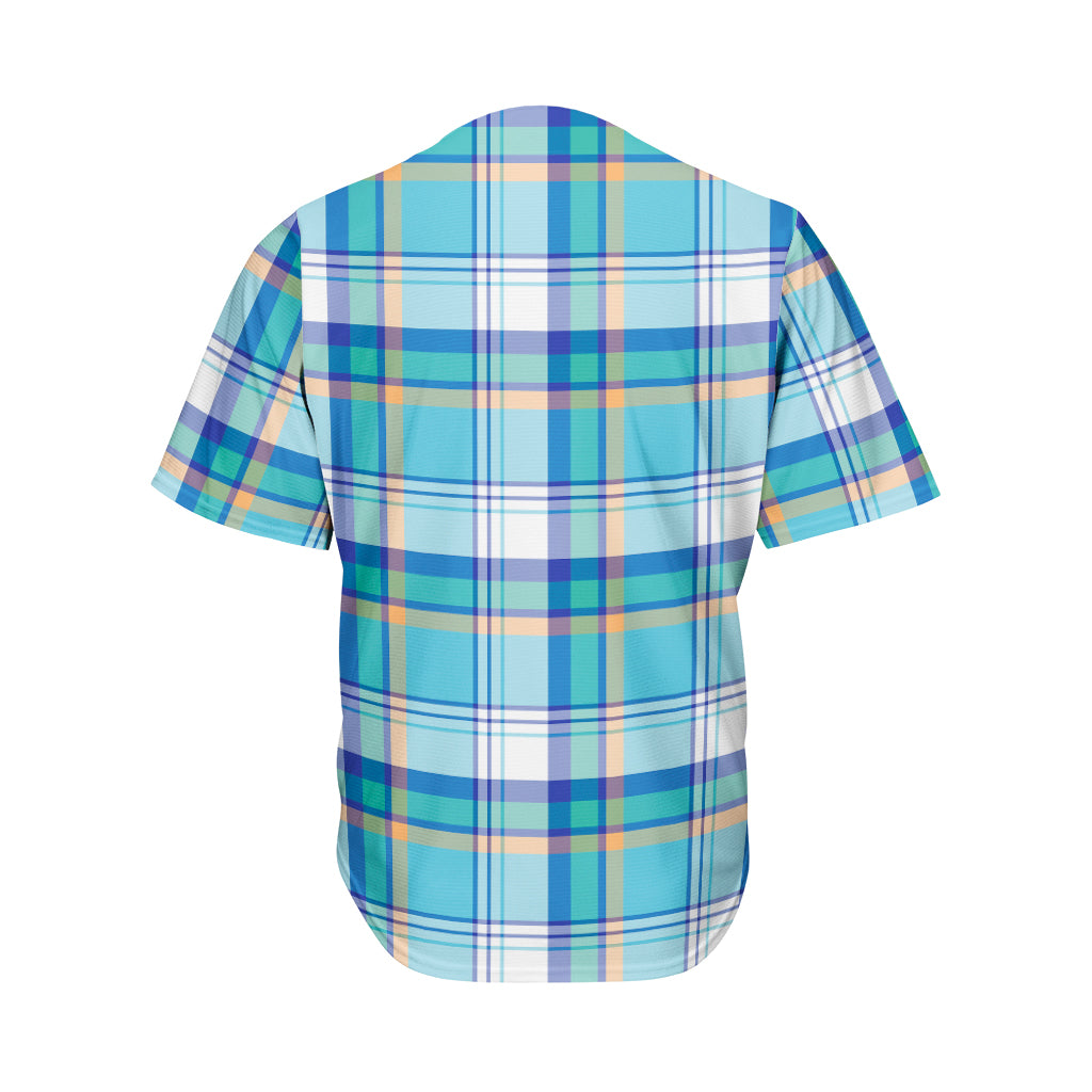 Blue Madras Pattern Print Men's Baseball Jersey