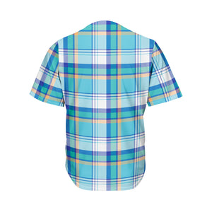 Blue Madras Pattern Print Men's Baseball Jersey