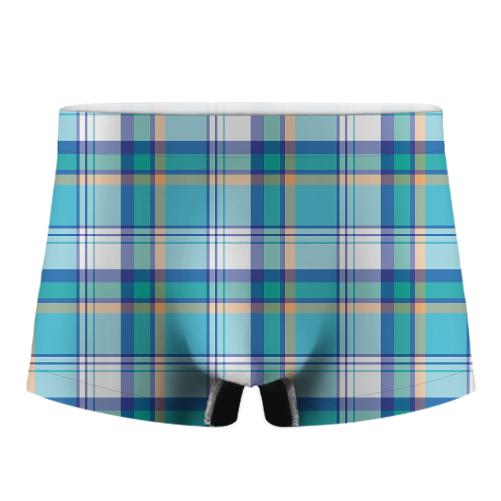 Blue Madras Pattern Print Men's Boxer Briefs