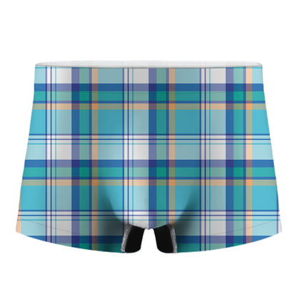 Blue Madras Pattern Print Men's Boxer Briefs