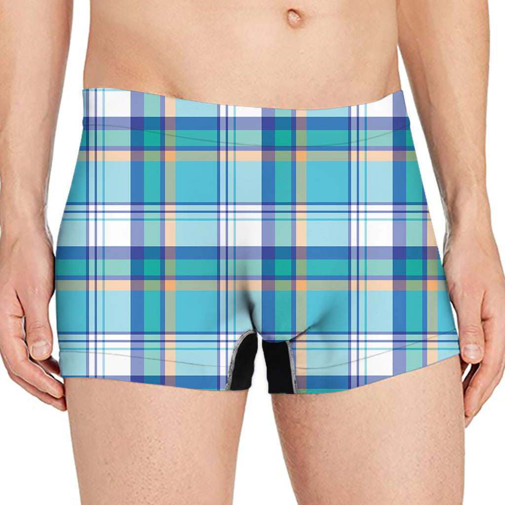 Blue Madras Pattern Print Men's Boxer Briefs