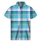 Blue Madras Pattern Print Men's Short Sleeve Shirt