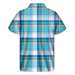 Blue Madras Pattern Print Men's Short Sleeve Shirt