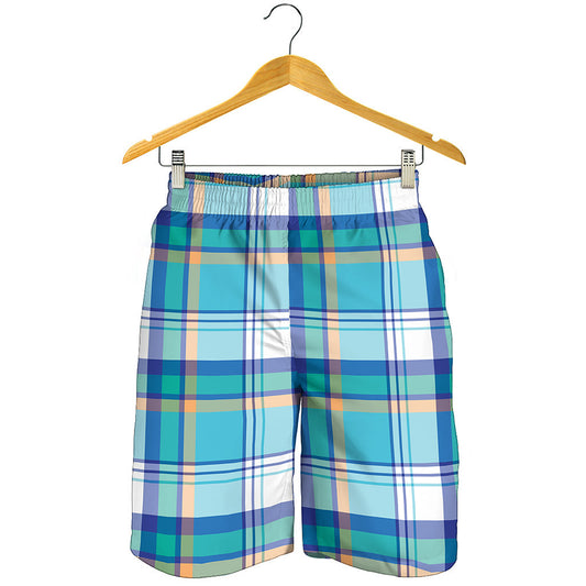 Blue Madras Pattern Print Men's Shorts