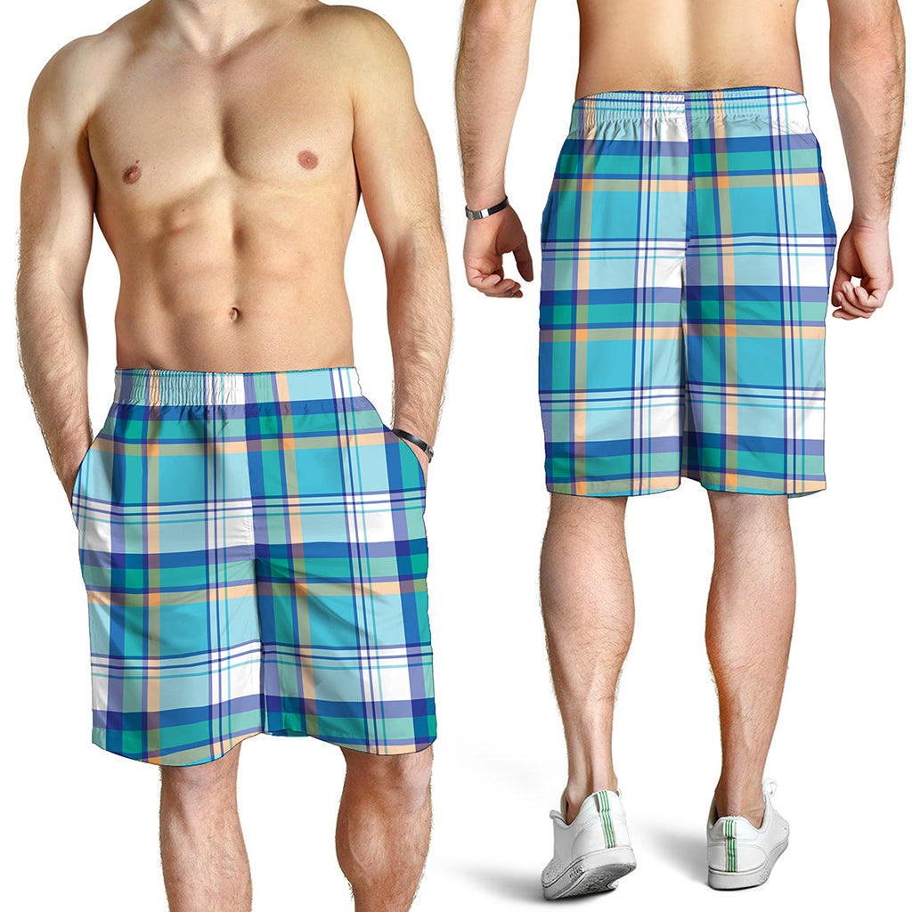 Blue Madras Pattern Print Men's Shorts