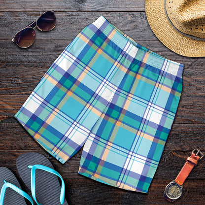 Blue Madras Pattern Print Men's Shorts