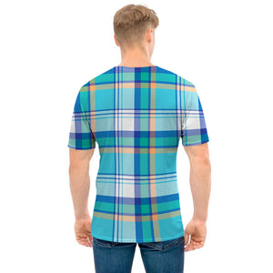 Blue Madras Pattern Print Men's T-Shirt