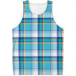 Blue Madras Pattern Print Men's Tank Top