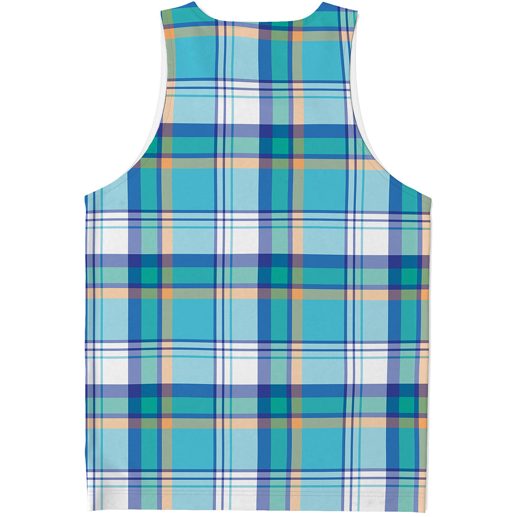 Blue Madras Pattern Print Men's Tank Top