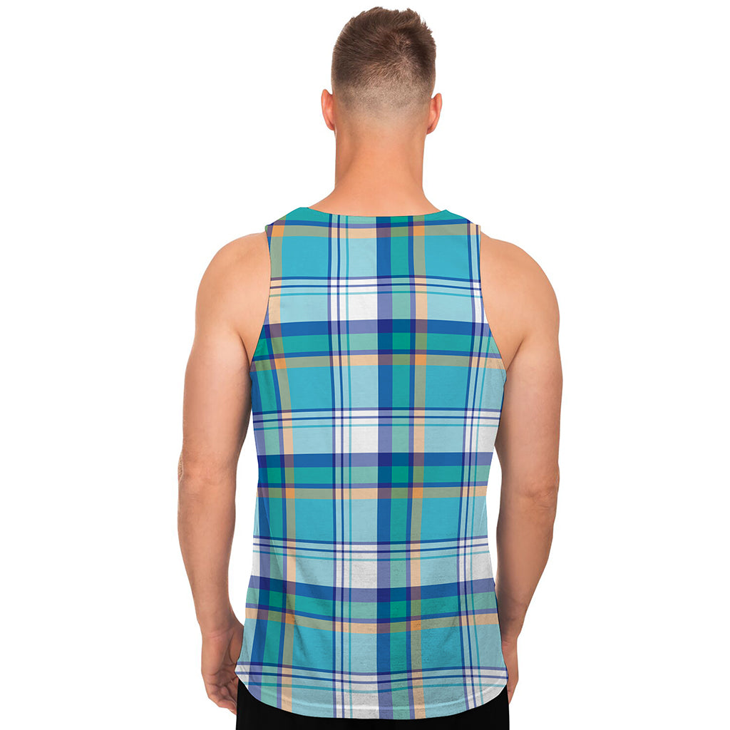 Blue Madras Pattern Print Men's Tank Top