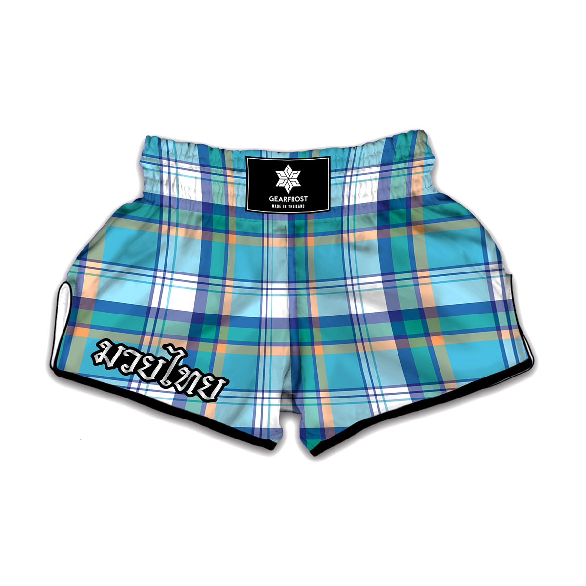 Blue Madras Pattern Print Muay Thai Boxing Shorts