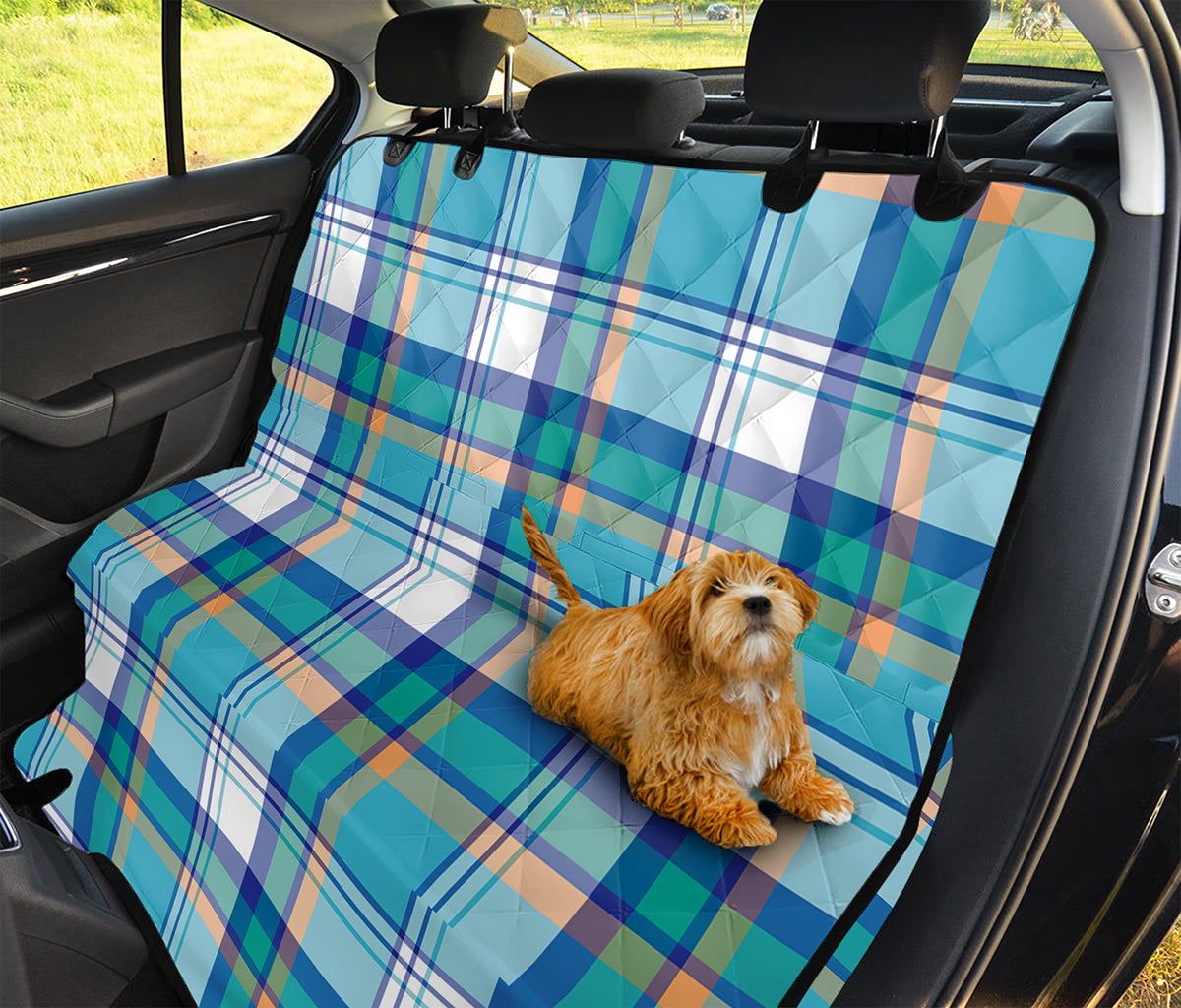 Blue Madras Pattern Print Pet Car Back Seat Cover