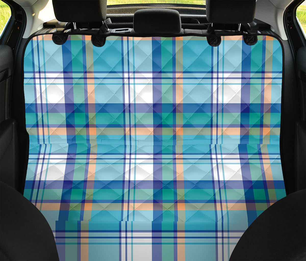 Blue Madras Pattern Print Pet Car Back Seat Cover