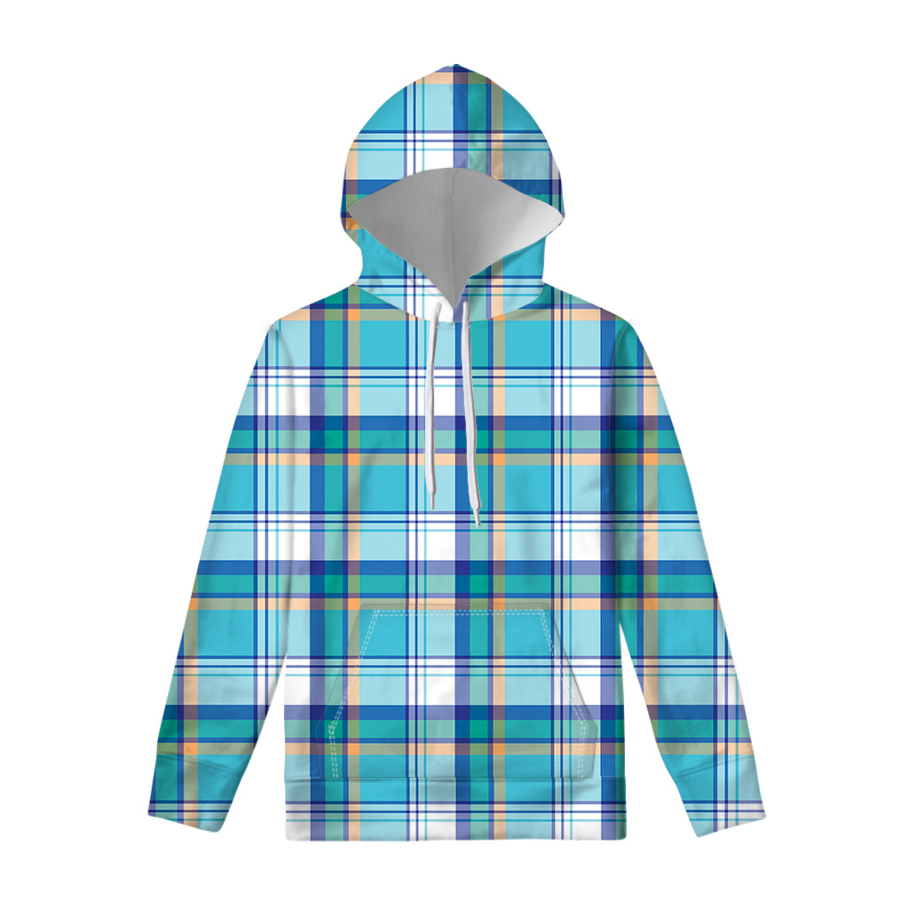 Blue Madras Pattern Print Pullover Hoodie