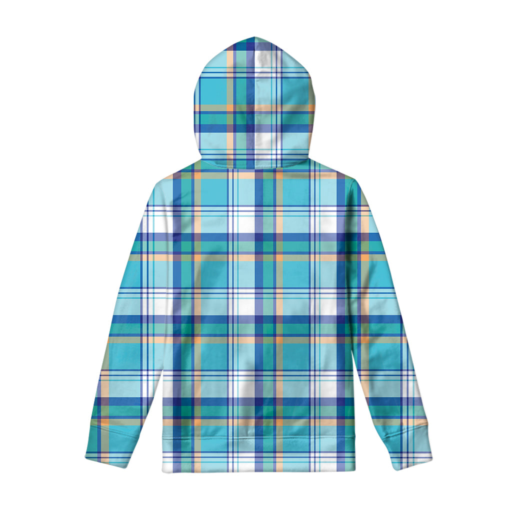 Blue Madras Pattern Print Pullover Hoodie