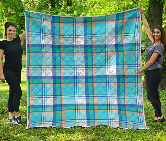 Blue Madras Pattern Print Quilt