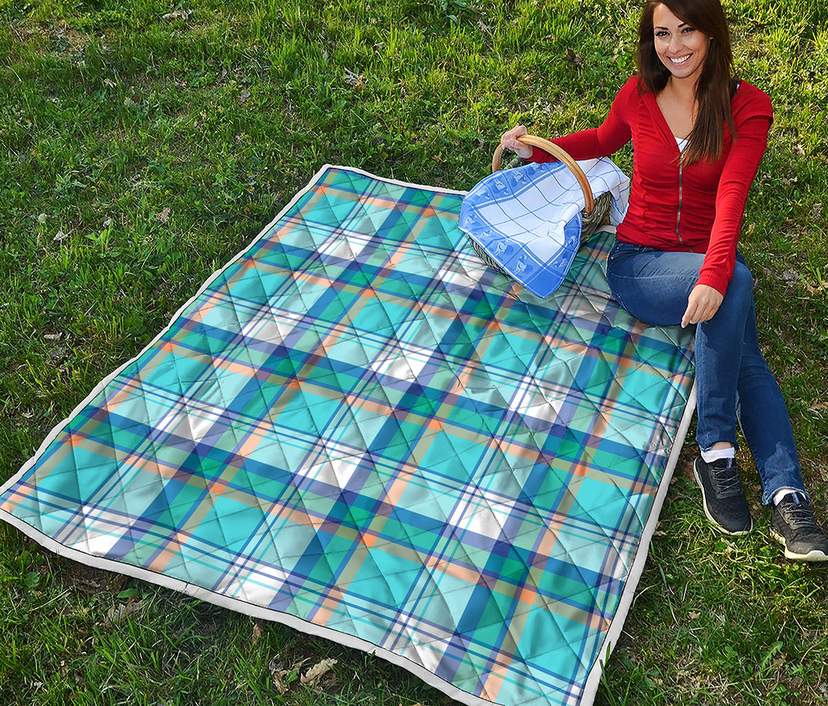 Blue Madras Pattern Print Quilt