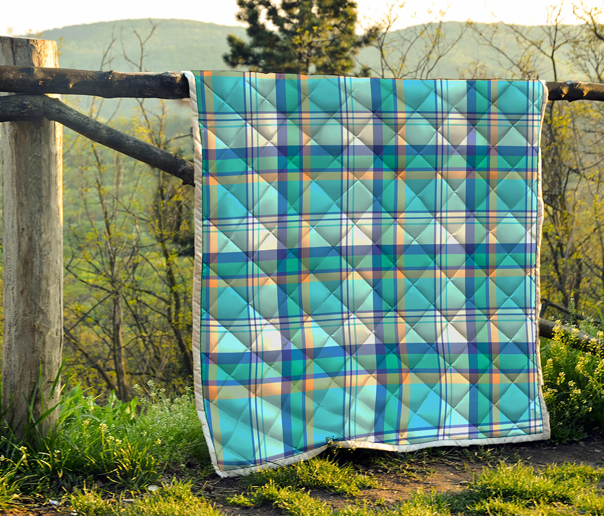 Blue Madras Pattern Print Quilt