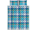 Blue Madras Pattern Print Quilt Bed Set
