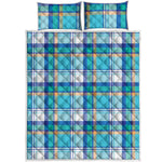 Blue Madras Pattern Print Quilt Bed Set