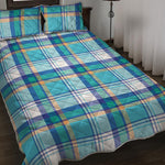 Blue Madras Pattern Print Quilt Bed Set