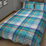 Blue Madras Pattern Print Quilt Bed Set