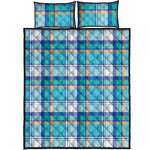 Blue Madras Pattern Print Quilt Bed Set