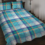 Blue Madras Pattern Print Quilt Bed Set