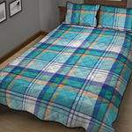 Blue Madras Pattern Print Quilt Bed Set