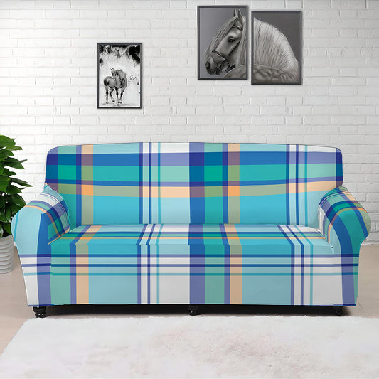 Blue Madras Pattern Print Sofa Cover