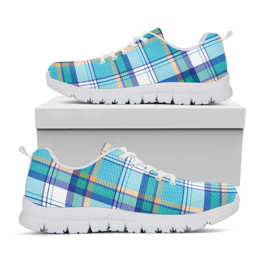 Blue Madras Pattern Print White Sneakers