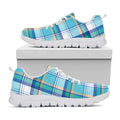 Blue Madras Pattern Print White Running Shoes