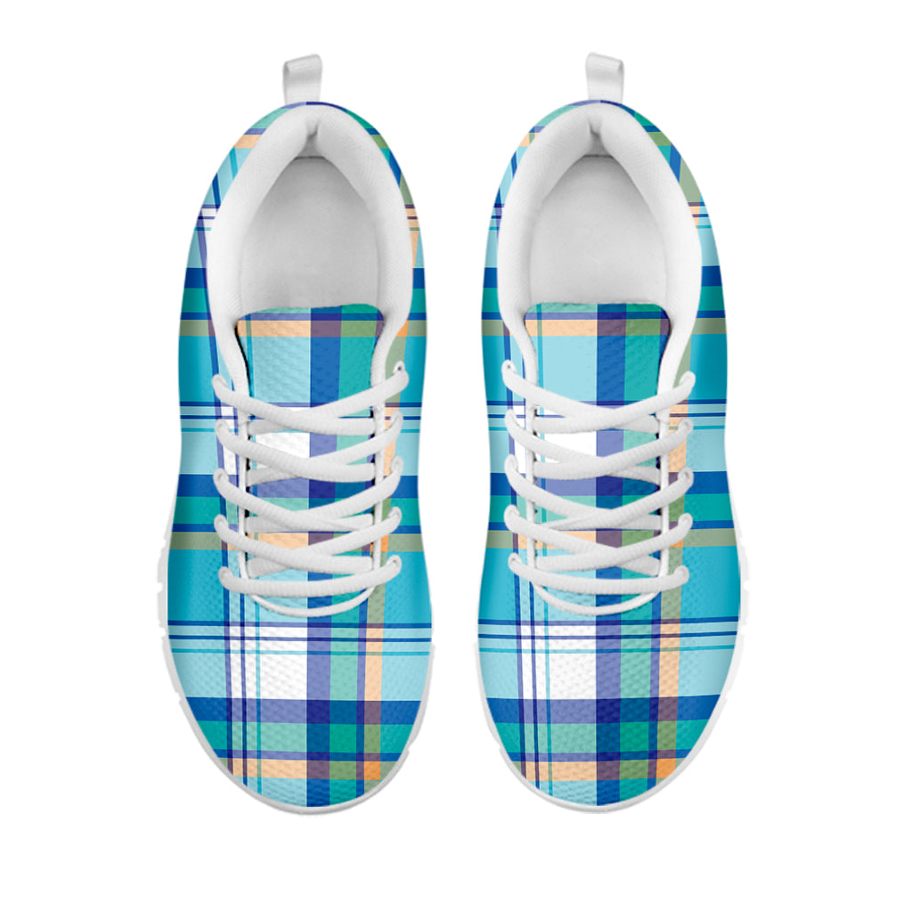 Blue Madras Pattern Print White Sneakers