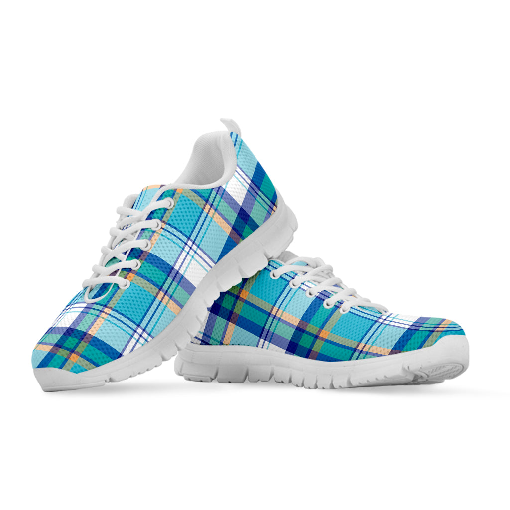 Blue Madras Pattern Print White Sneakers