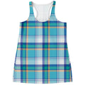 Blue Madras Pattern Print Women's Racerback Tank Top
