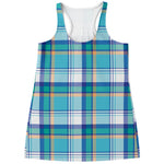 Blue Madras Pattern Print Women's Racerback Tank Top