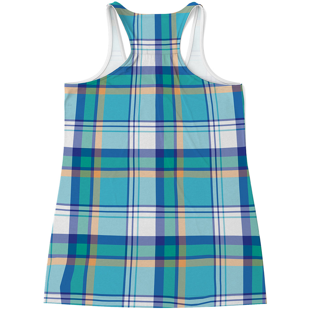 Blue Madras Pattern Print Women's Racerback Tank Top