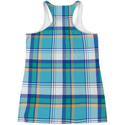 Blue Madras Pattern Print Women's Racerback Tank Top