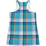 Blue Madras Pattern Print Women's Racerback Tank Top