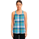 Blue Madras Pattern Print Women's Racerback Tank Top