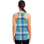 Blue Madras Pattern Print Women's Racerback Tank Top